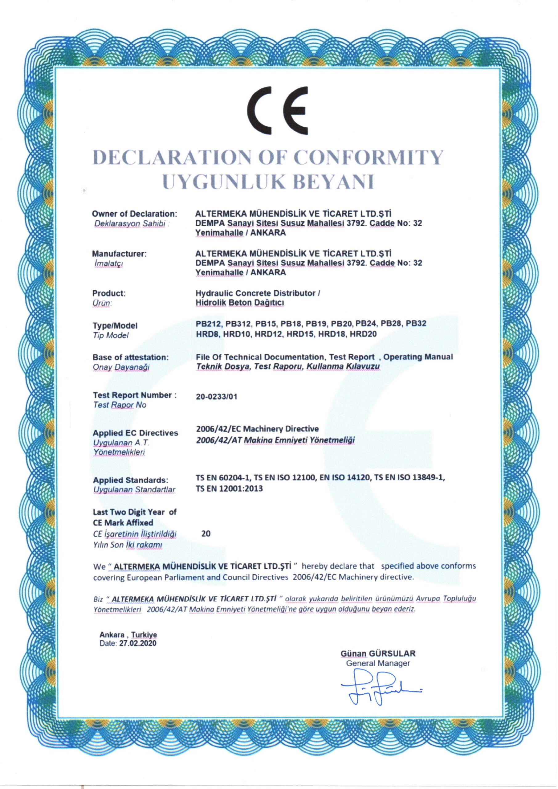 Declaration of Conformity CE Altermeka IIl
